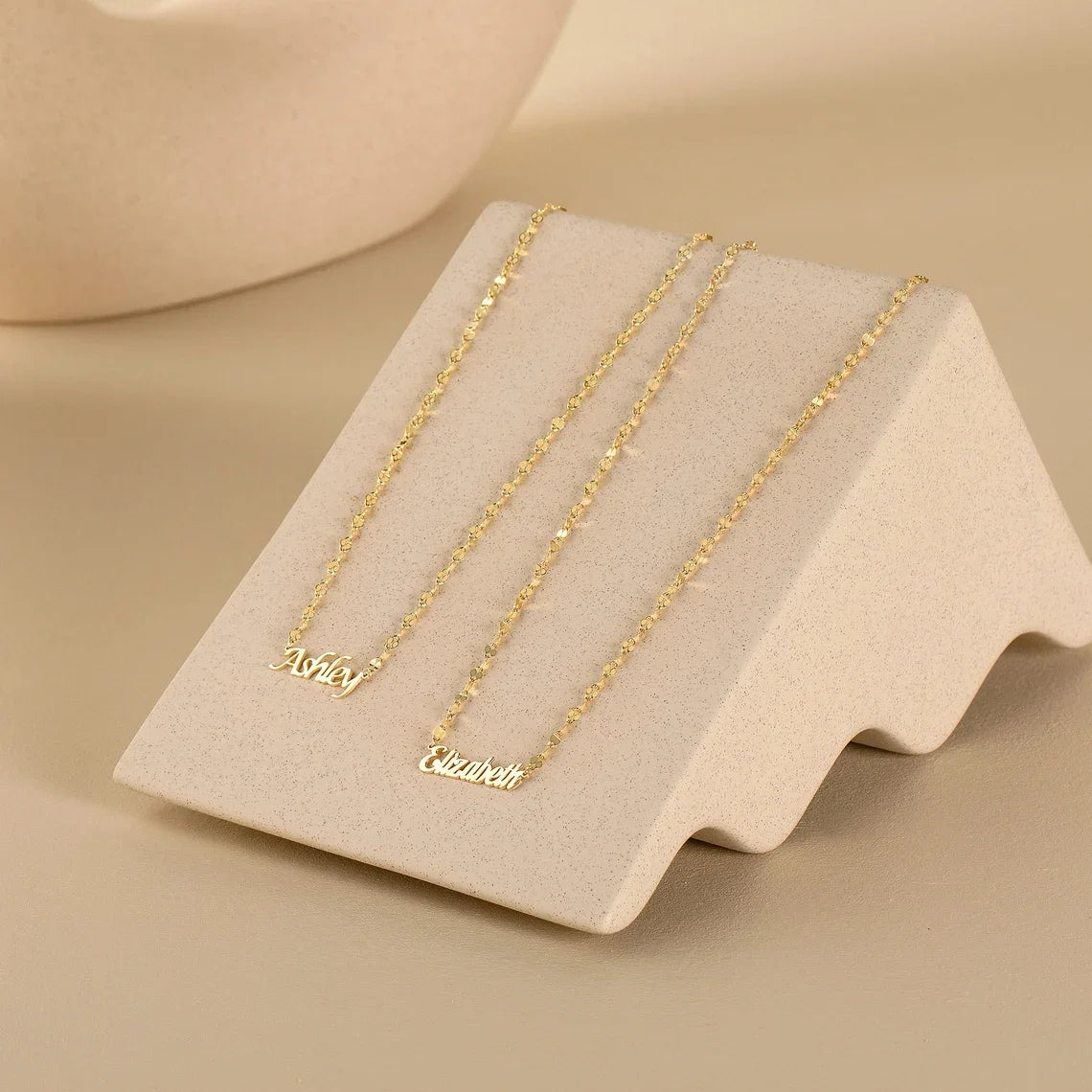 Gold Name Necklace with Lip chain
