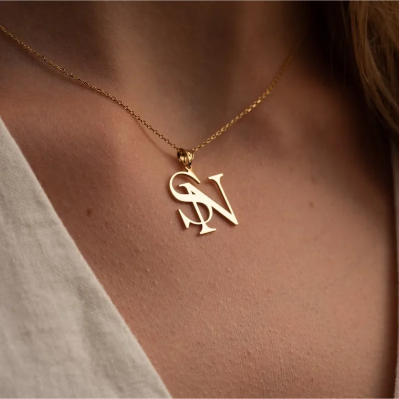 Personalized Gold Color Double Initials Necklace
