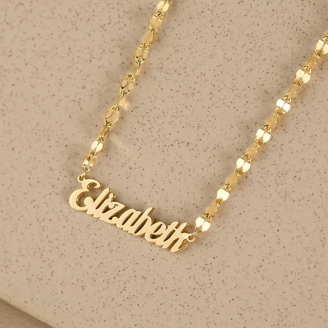 Gold Name Necklace with Lip chain