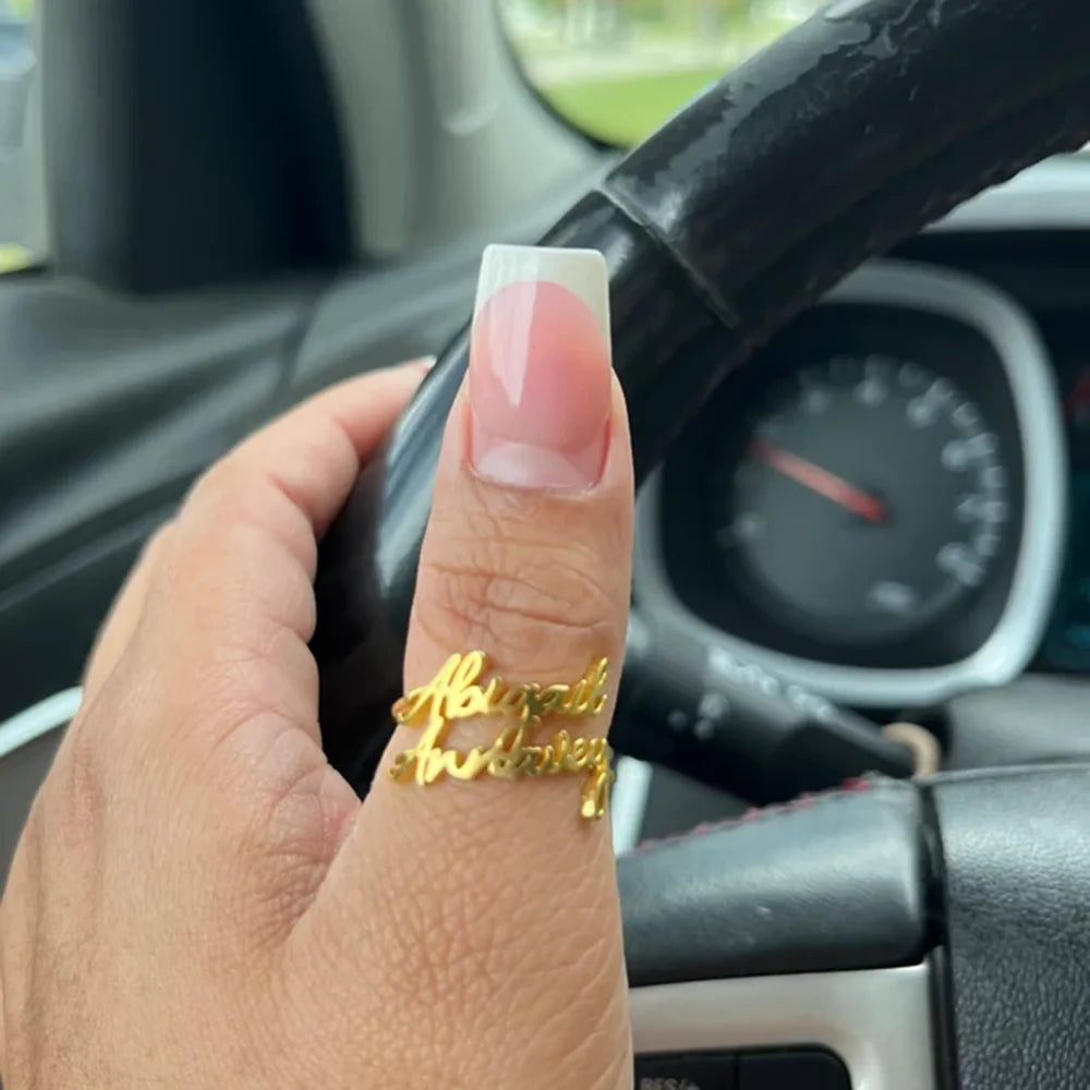 Customized Double Gold Name Rings