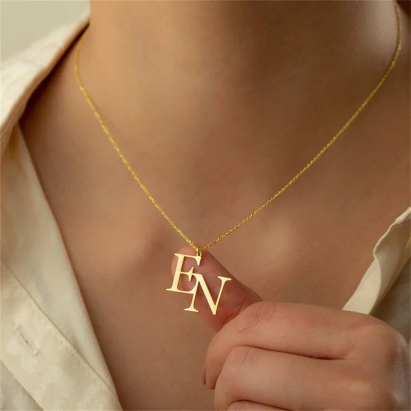 Personalized Gold Color Double Initials Necklace