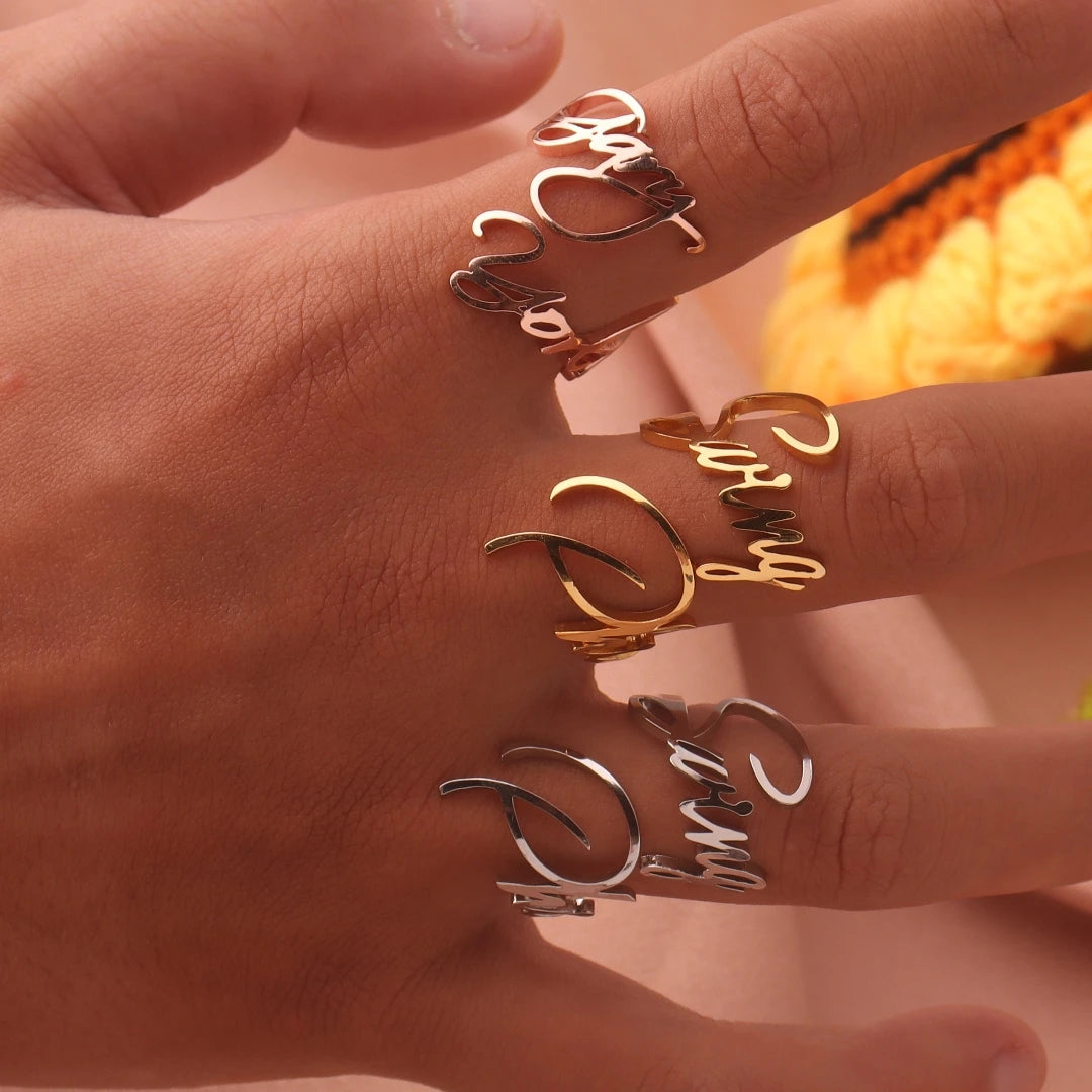 Customized Double Gold Name Rings