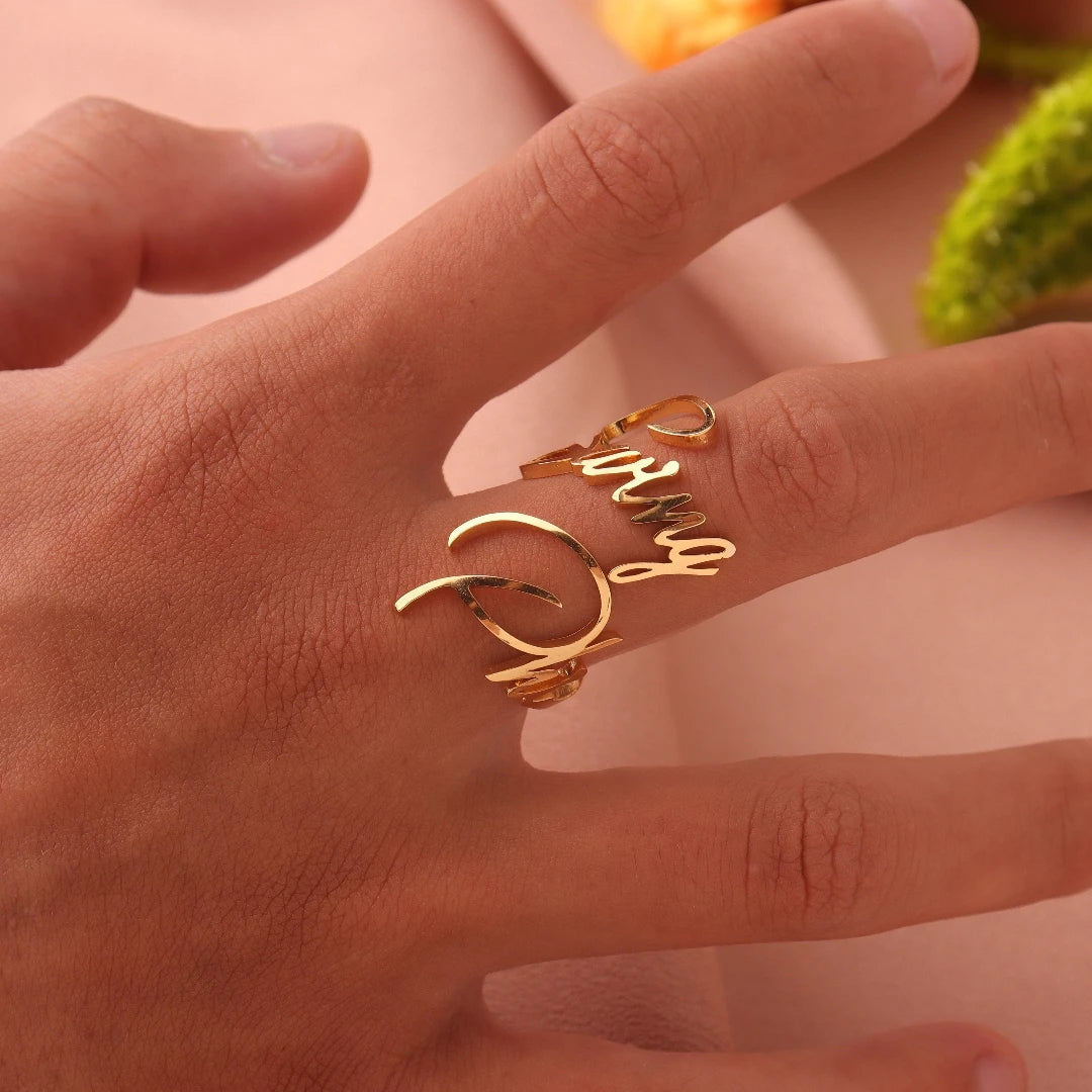 Customized Double Gold Name Rings