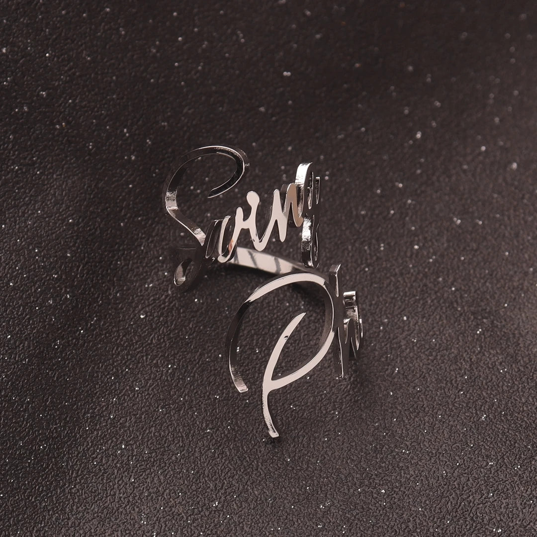 Customized Double Gold Name Rings