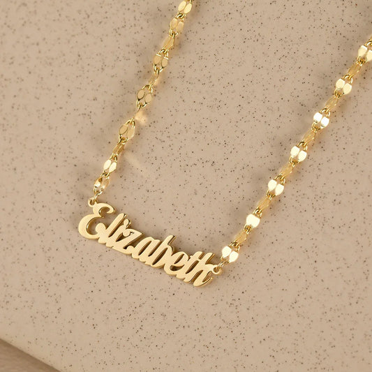 Gold Name Necklace with Lip chain