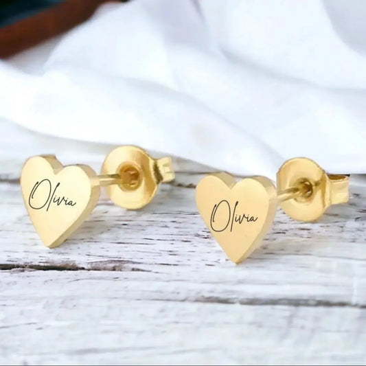 Heart Carved Name Earrings