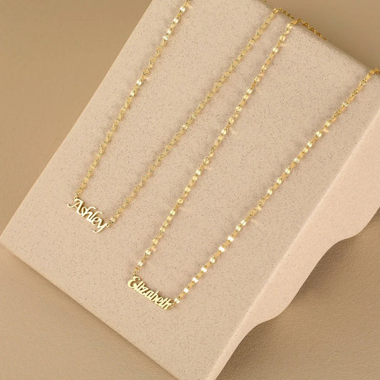 Gold Name Necklace with Lip chain