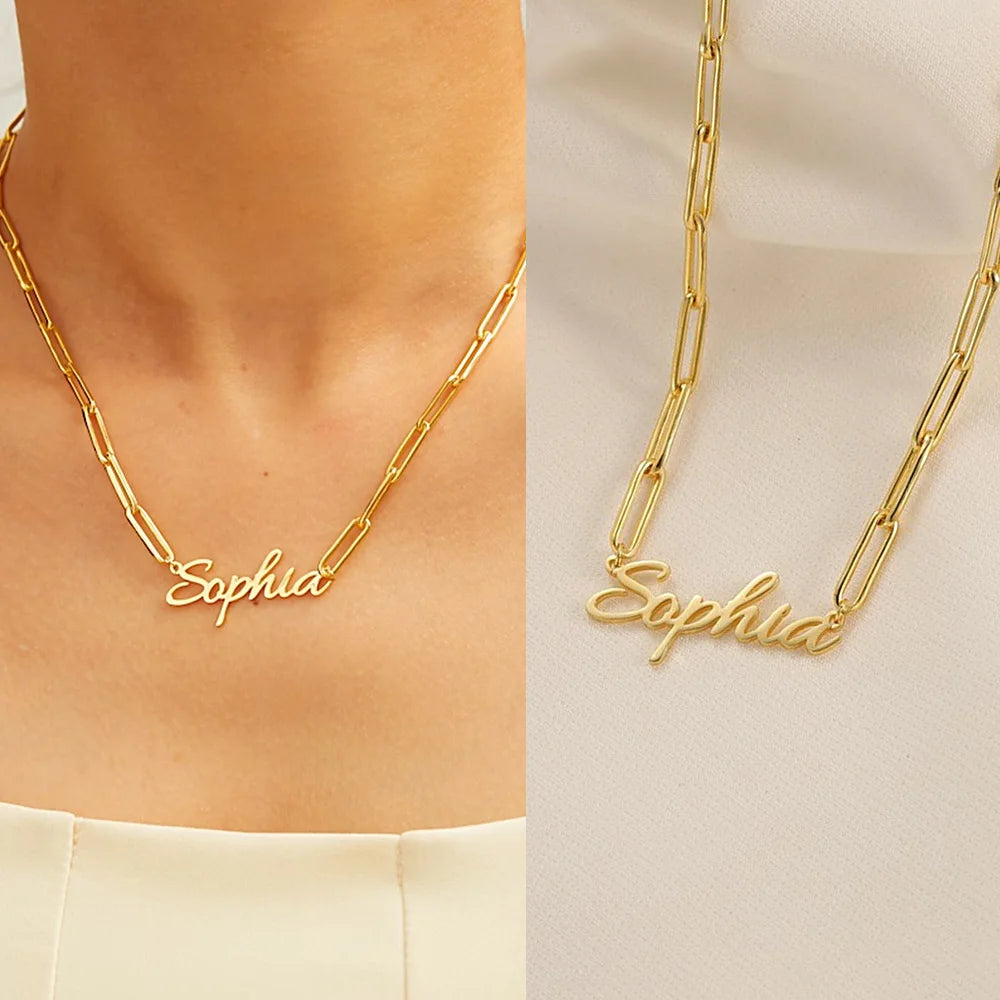 Paper Clip Customize Name Necklace